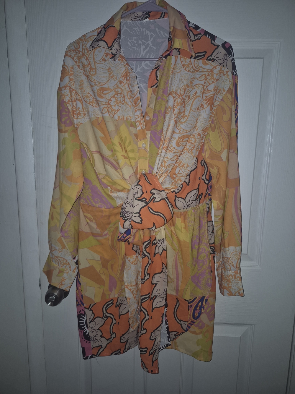 SHEIN Orange Multi Floral Tie-Front Tunic